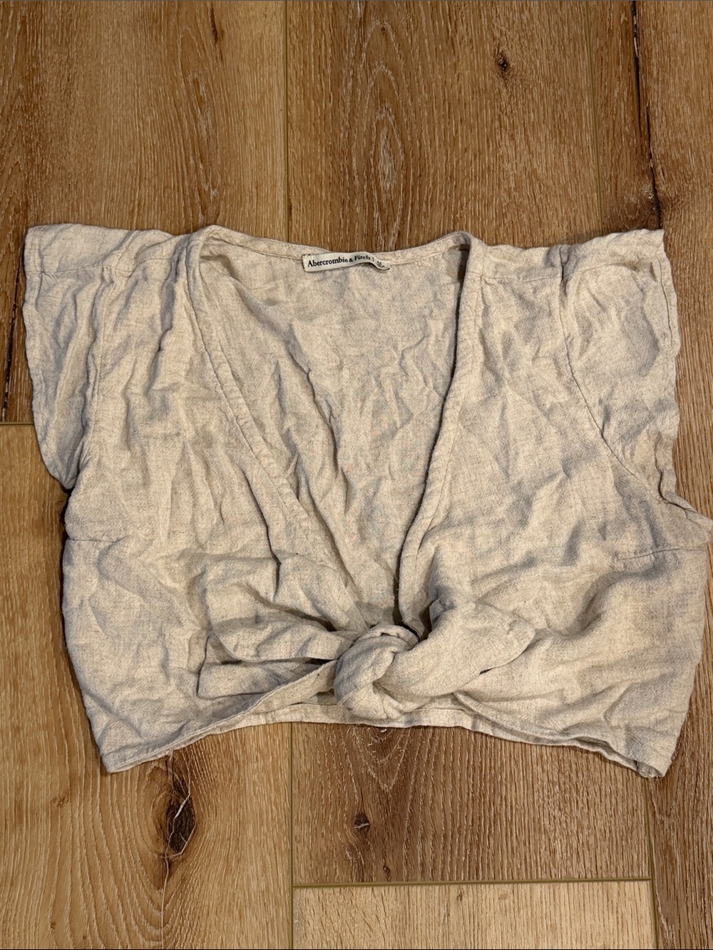 Abercrombie & Fitch | Cream Tie-Front Crop Top | linen blend | size M